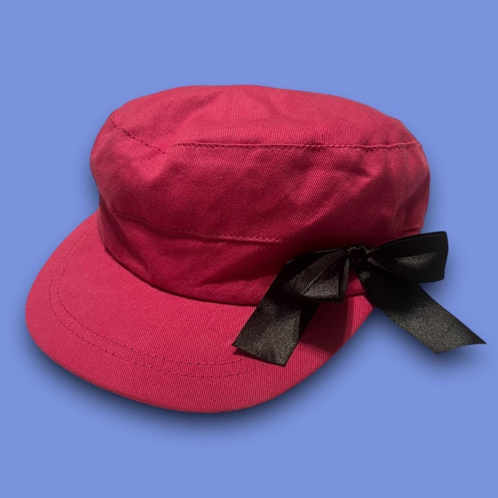 Y2K Pink Newsboy Cap Black Bow Detail Mcbling Preppy Downtown Girl